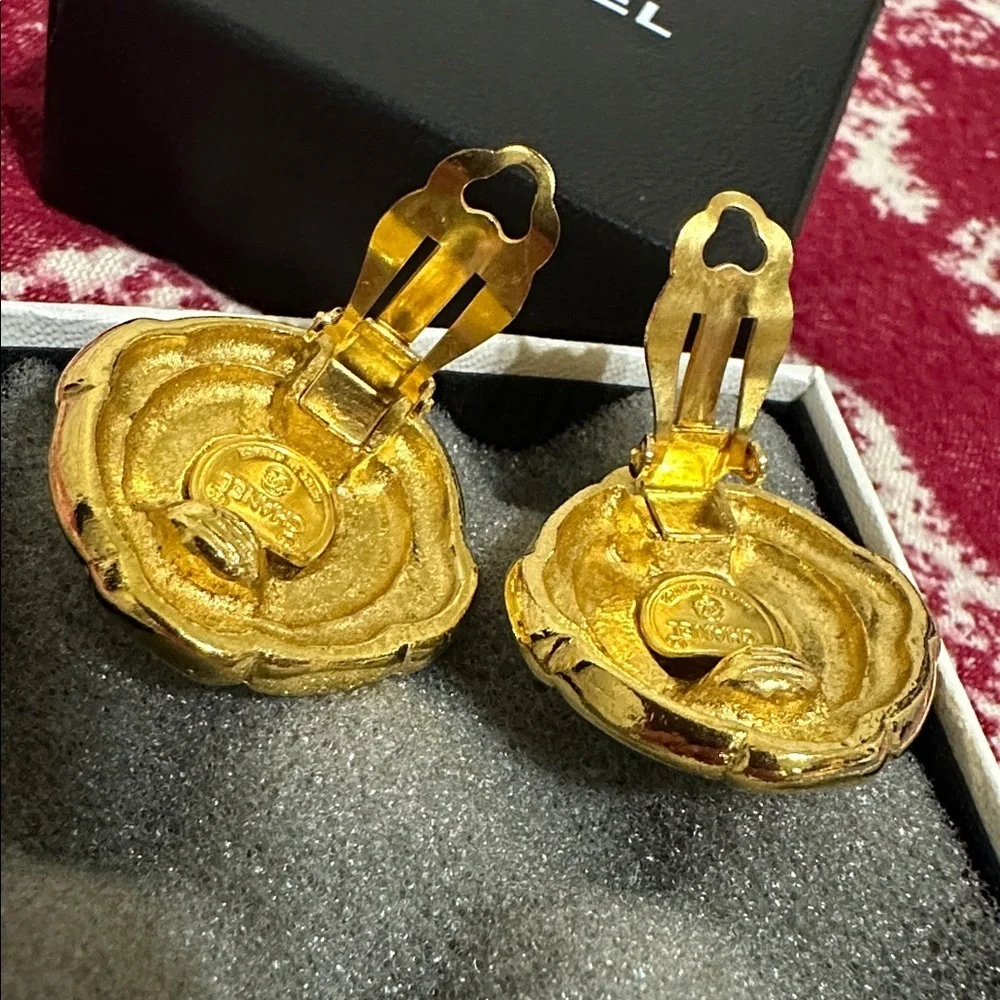 Chanel Gold-Tone Button Earrings